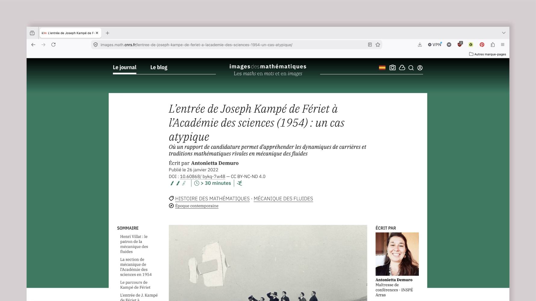 une capture d'écran d'un article du site Images des Mathématiques